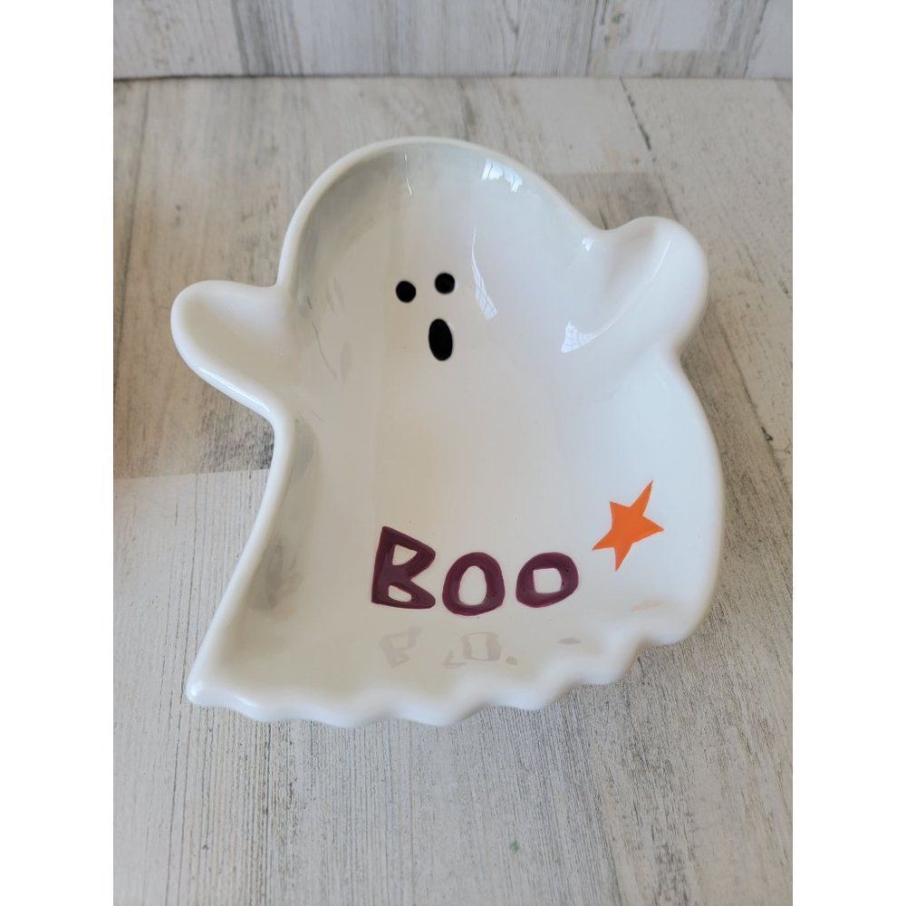 SE ceramic white ghost‎ boot deep dish bowl candy Halloween home decor